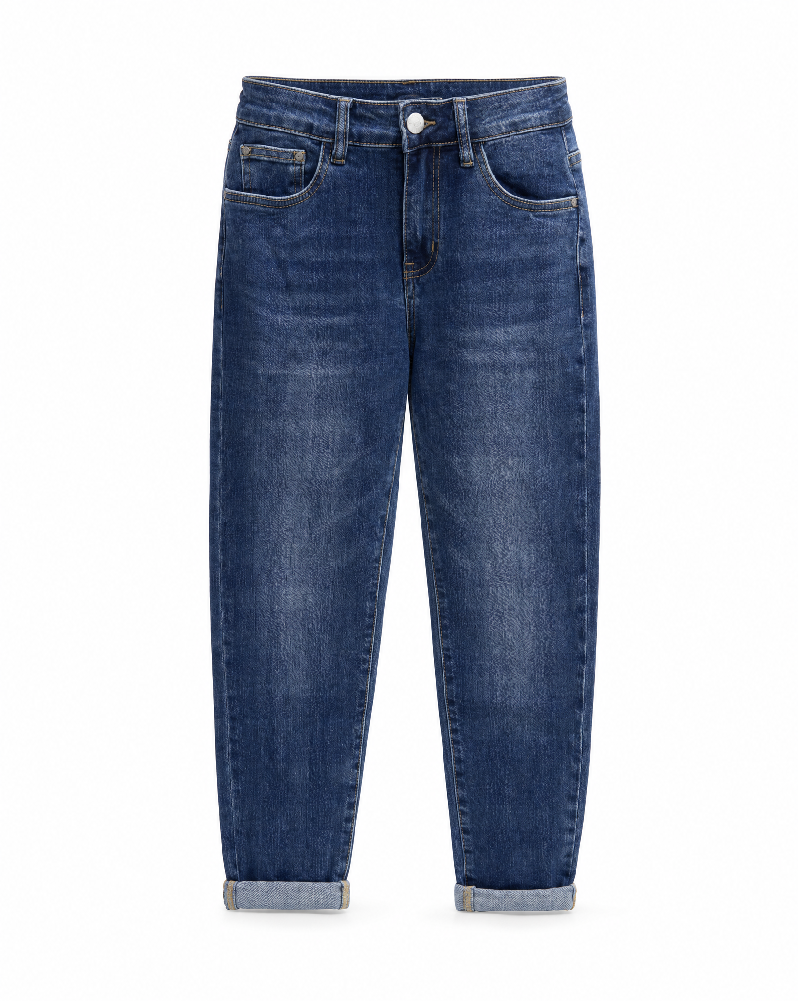 Jeans mom fit cropped blu SJ1594 su sfondo bianco