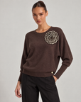 Maglia donna marrone con fiore applicato e scollo rotondo, Polly 6, foto 2