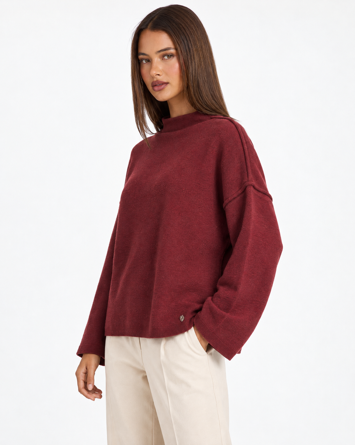 Maglia donna collo rialzato bordò — tre-quarti con Polly 4