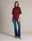 Maglia donna collo alto mezza manica 8103 - Bordeaux tre quarti - Polly 2 con jeans e décolleté