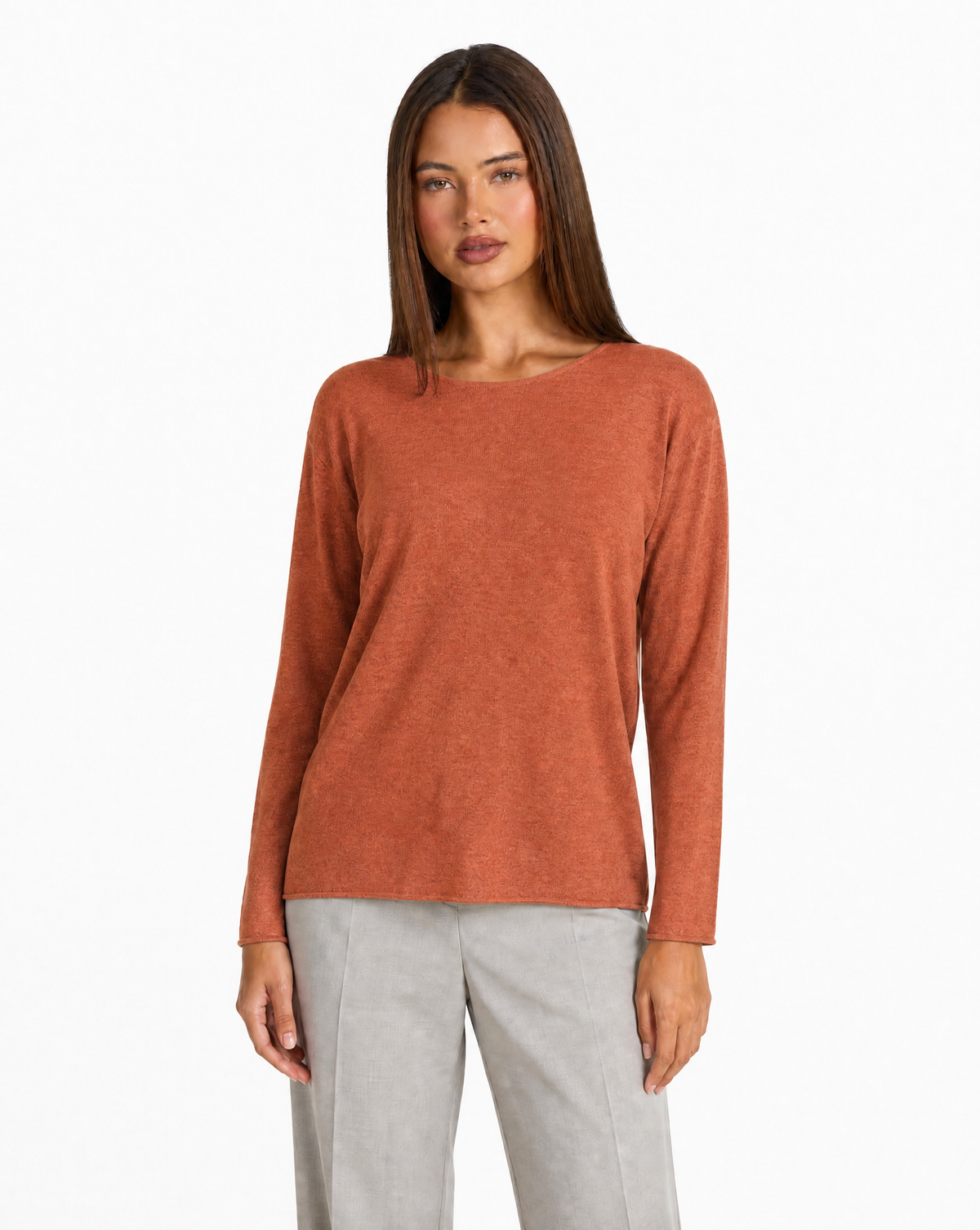 Maglia donna in cotone e lana 1202 - Arancione vista frontale