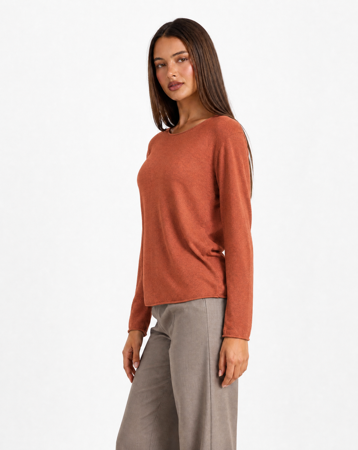 Maglia donna in cotone e lana 1202 - Arancione vista tre quarti