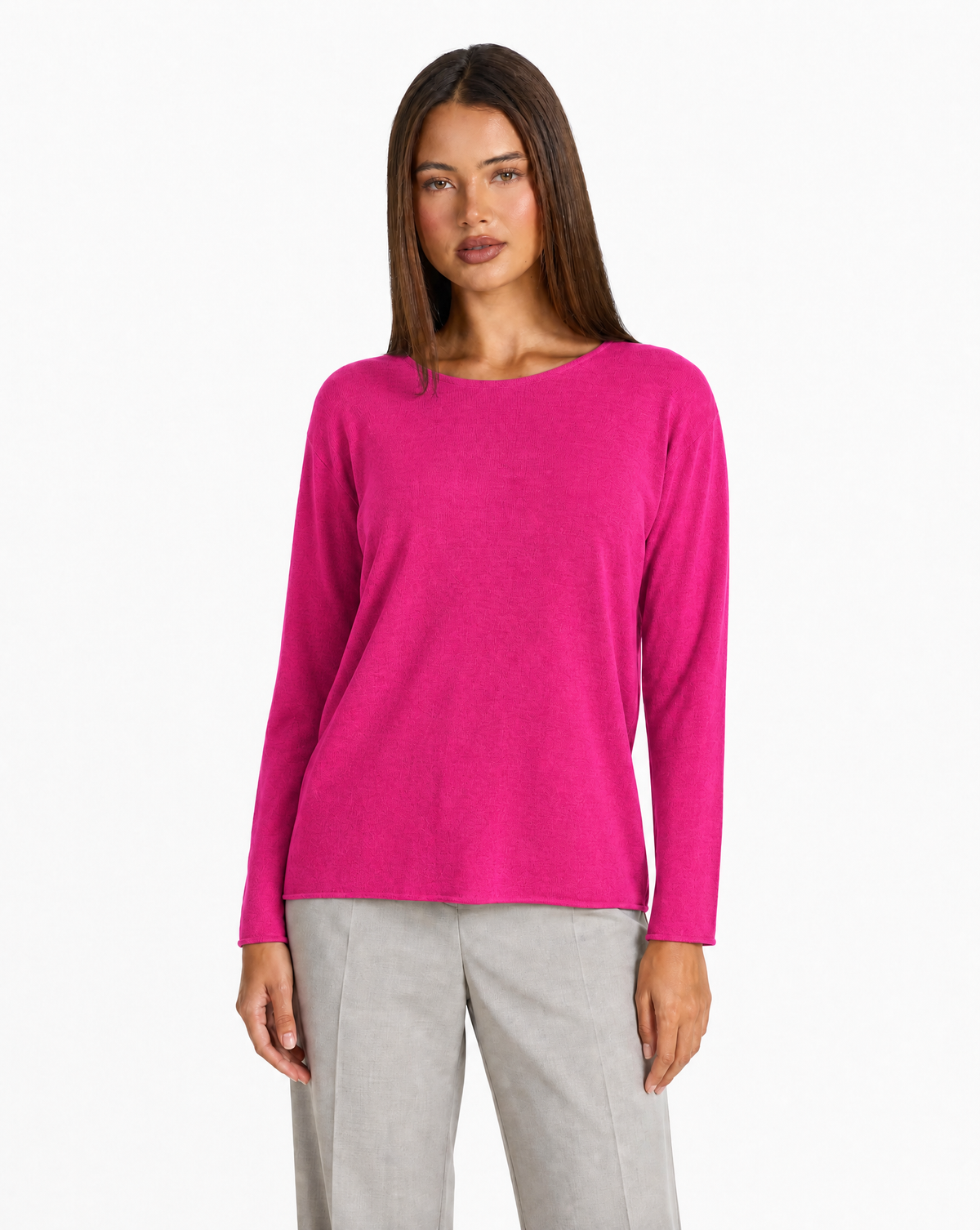 Maglia donna in cotone e lana 1202 - Fucsia vista frontale