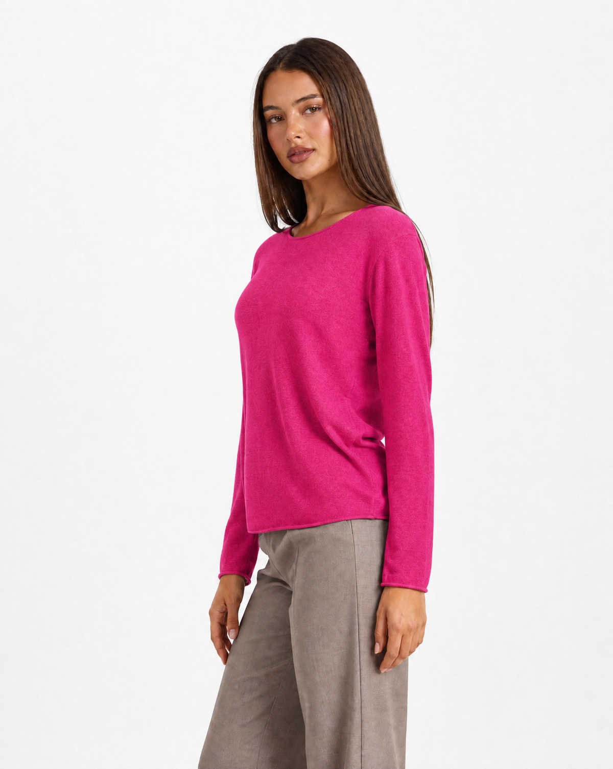 Maglia donna in cotone e lana 1202 - Fucsia vista tre quarti