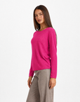 Maglia donna in cotone e lana 1202 - Fucsia vista tre quarti