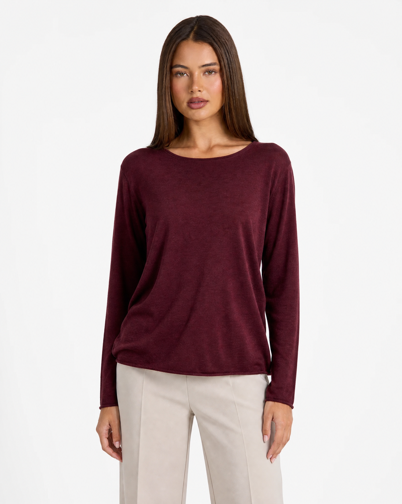 Maglia donna in cotone e lana con Polly 4 - Bordeaux vista frontale
