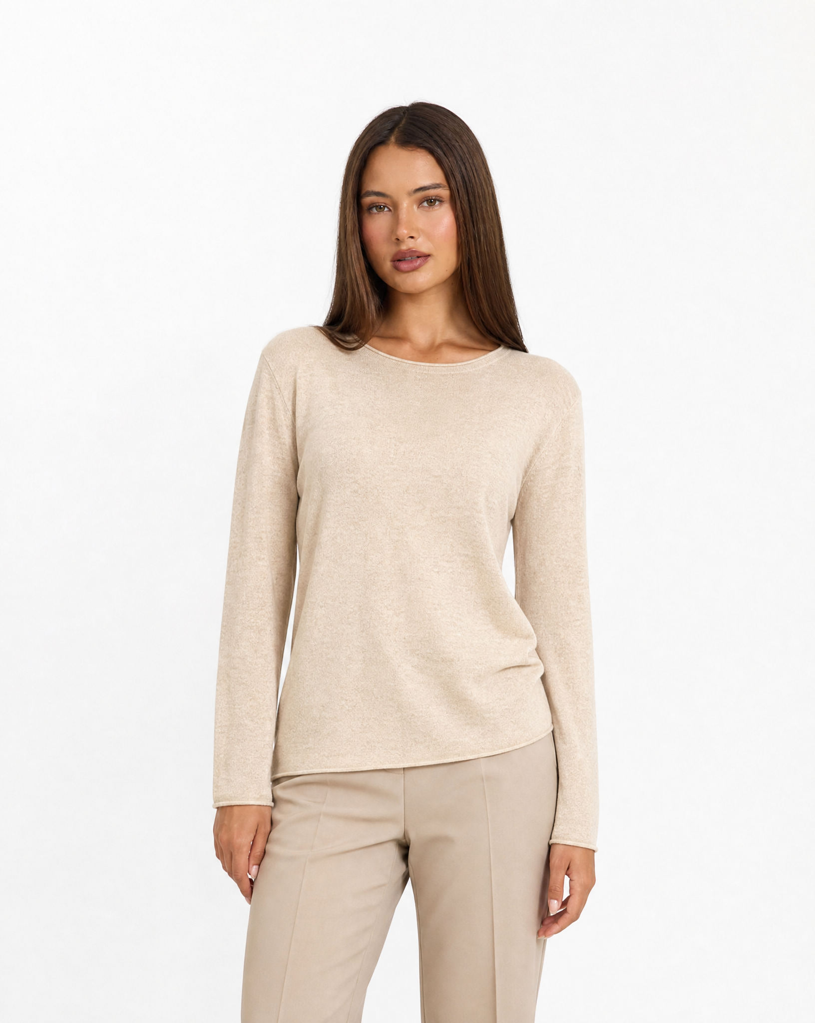 Maglia donna in cotone e lana con Polly 4 - Beige vista frontale
