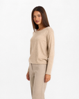 Maglia donna in cotone e lana con Polly 4 - Beige vista tre quarti