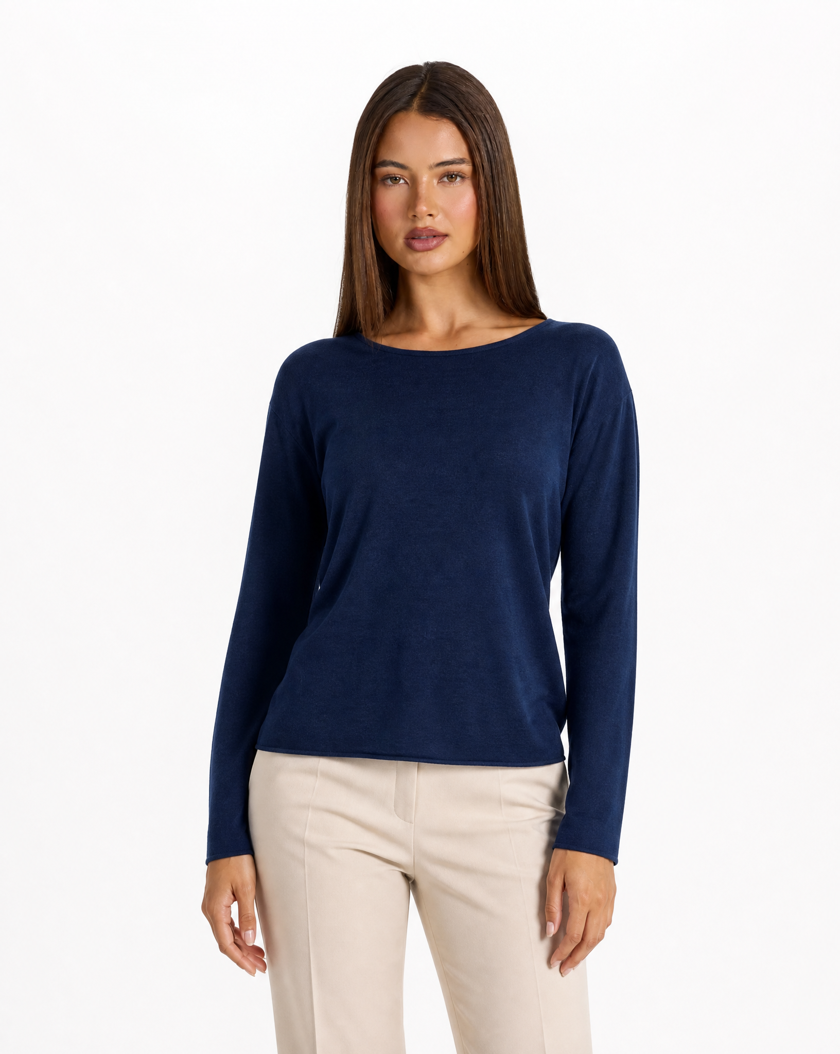 Maglia donna in cotone e lana con Polly 4 - Blu vista frontale