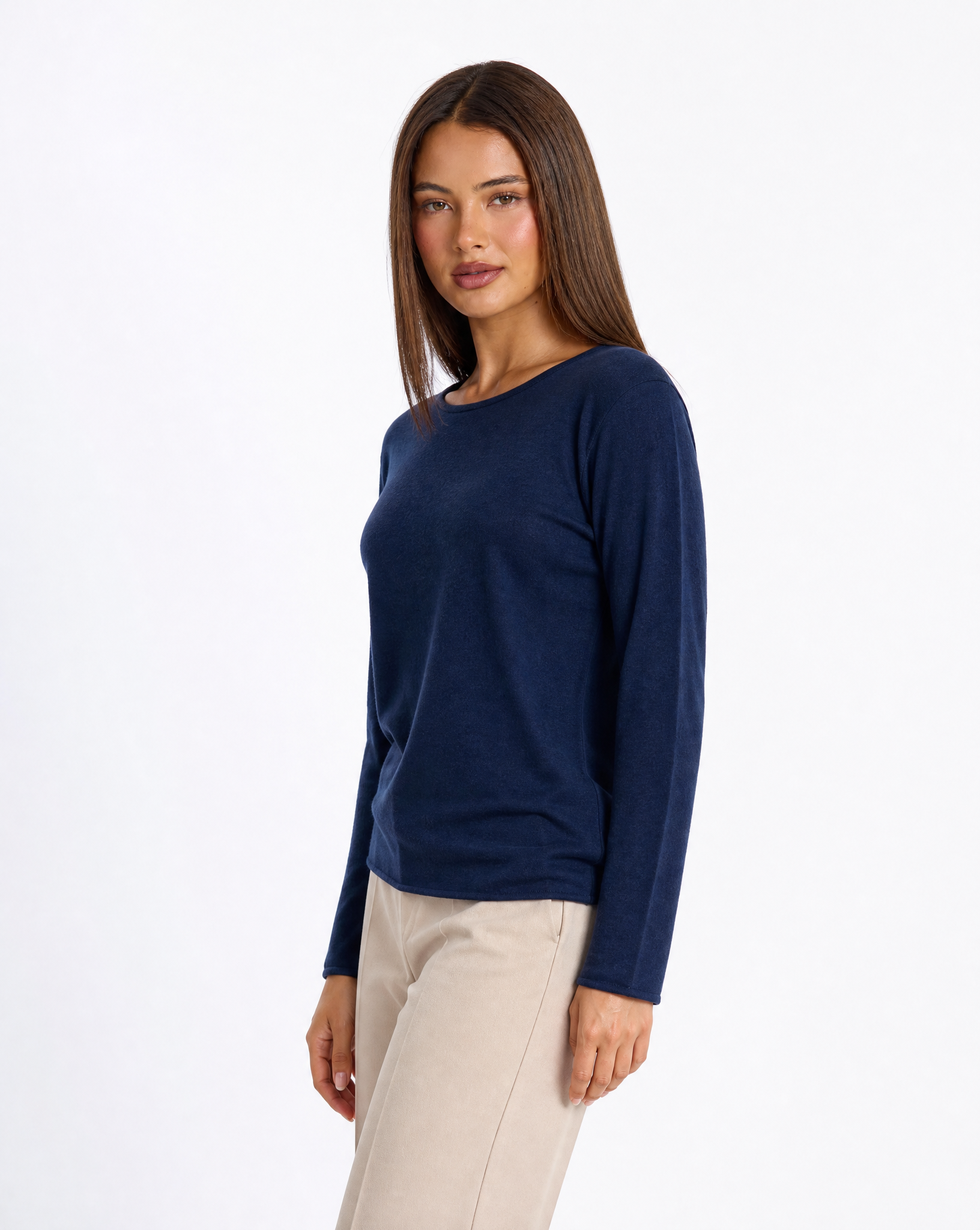 Maglia donna in cotone e lana con Polly 4 - Blu vista tre quarti