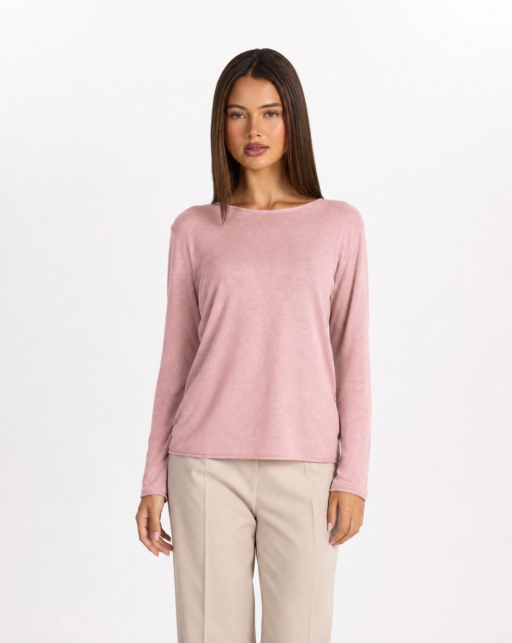Maglia donna in cotone e lana con Polly 4 - Rosa vista frontale