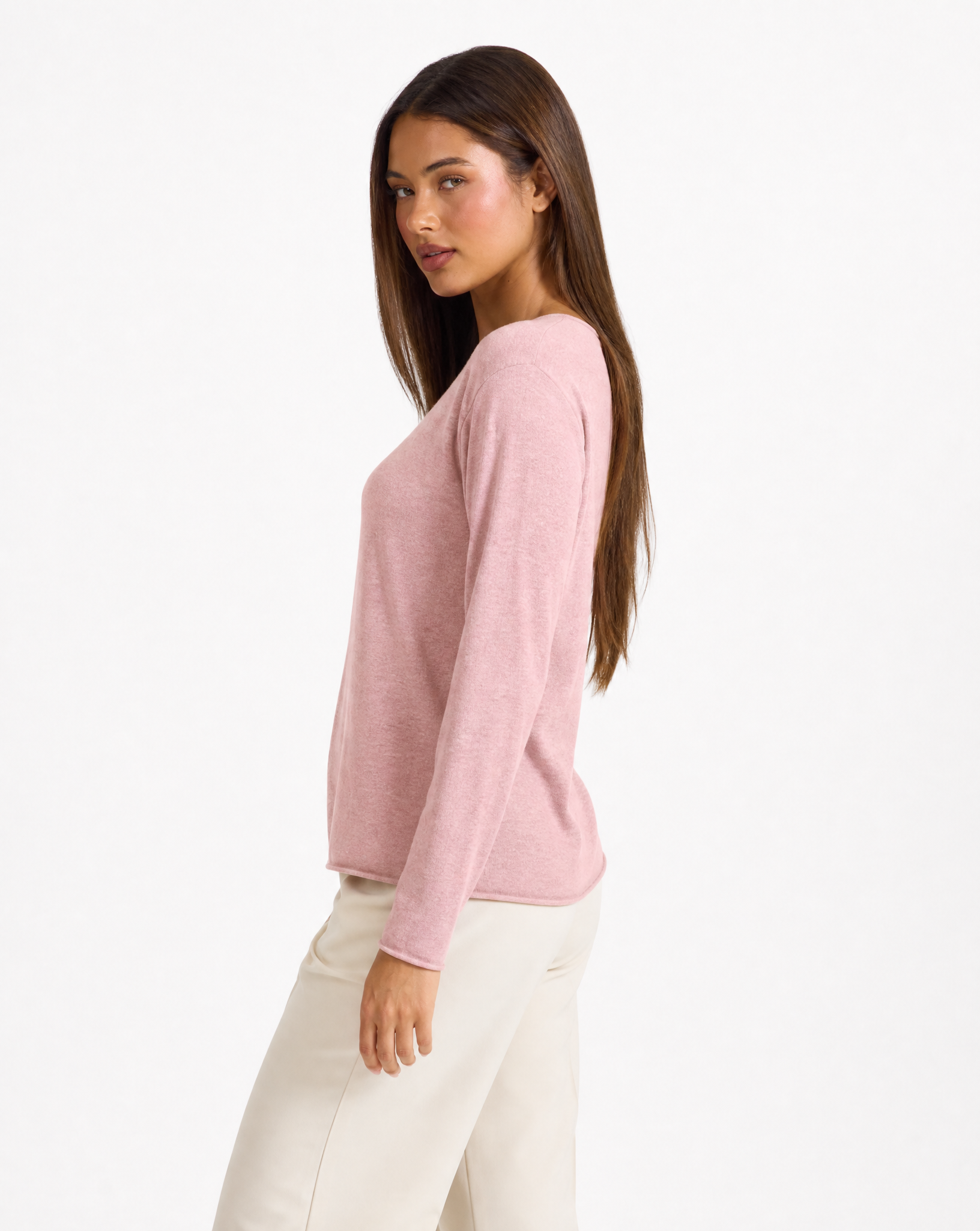Maglia donna in cotone e lana con Polly 4 - Rosa vista tre quarti