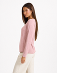 Maglia donna in cotone e lana con Polly 4 - Rosa vista tre quarti