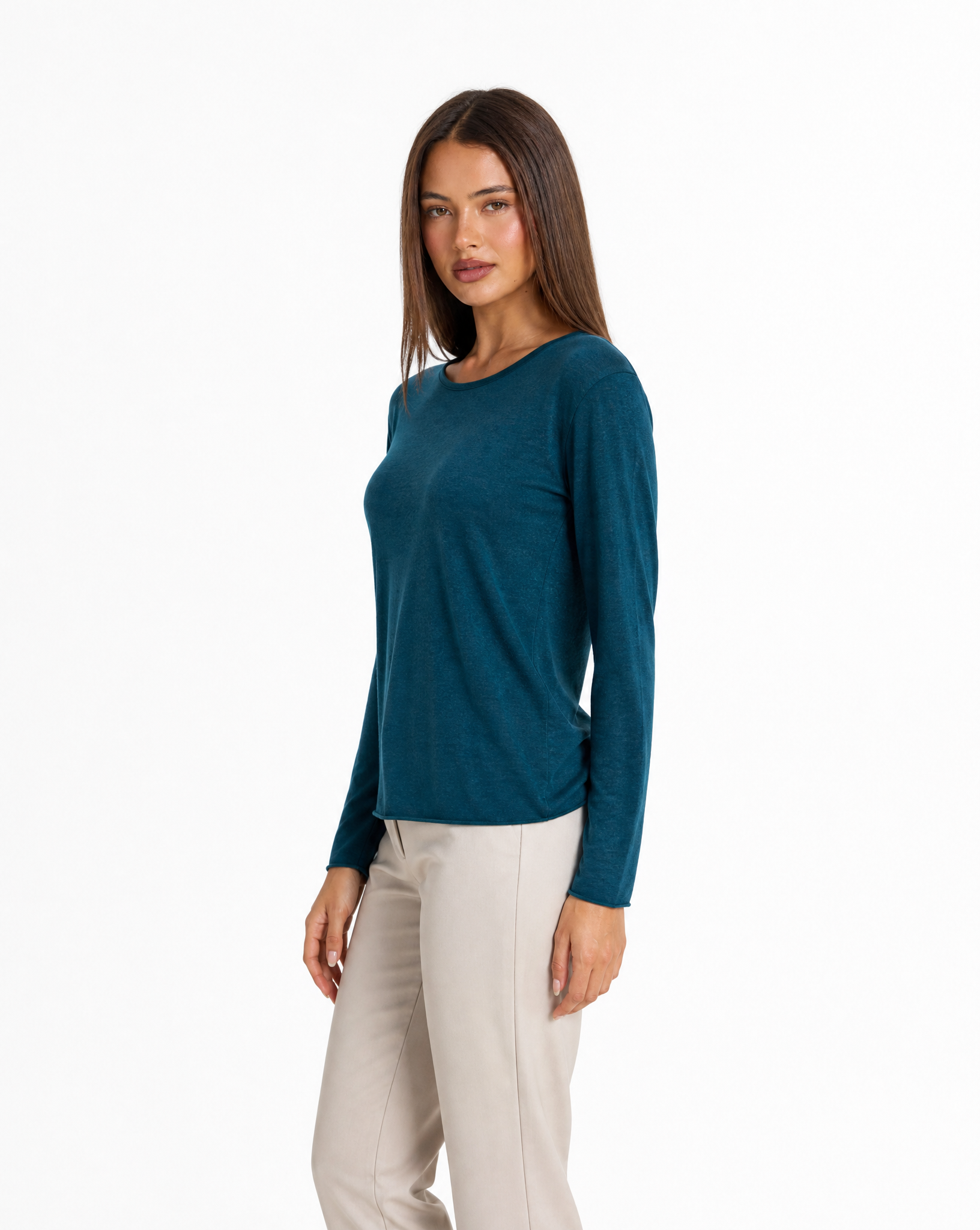 Maglia donna in cotone e lana con Polly 4 - Ottanio vista tre quarti