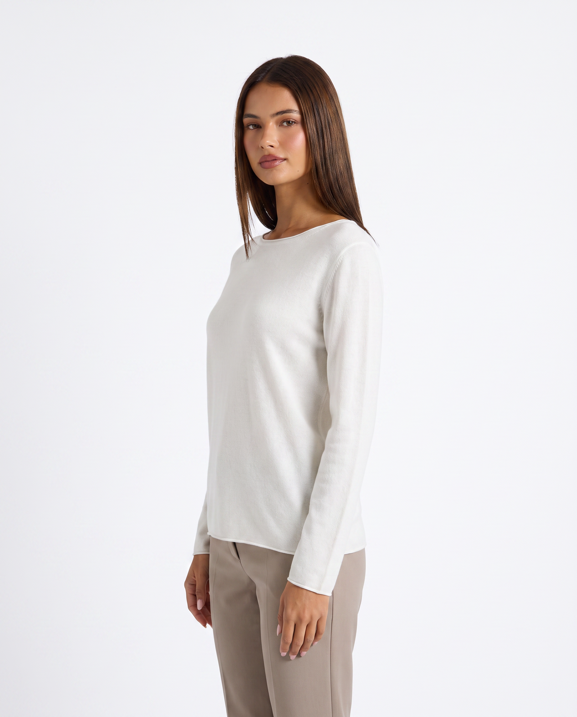 Maglia donna in cotone e lana con Polly 4 - Bianco vista tre quarti
