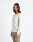Maglia donna in cotone e lana con Polly 4 - Bianco vista tre quarti