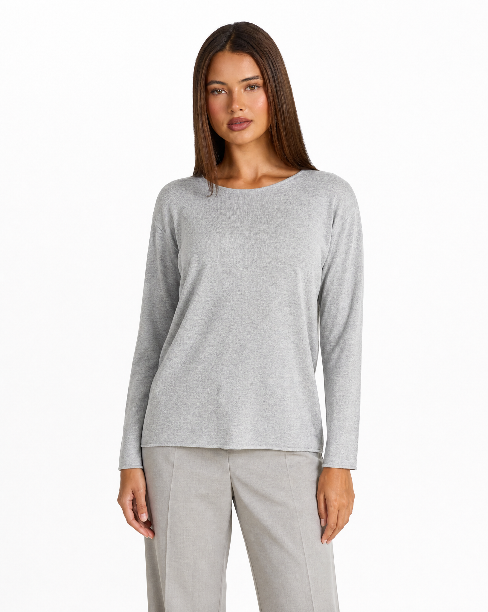 Maglia donna in cotone e lana con Polly 4 - Grigio vista frontale