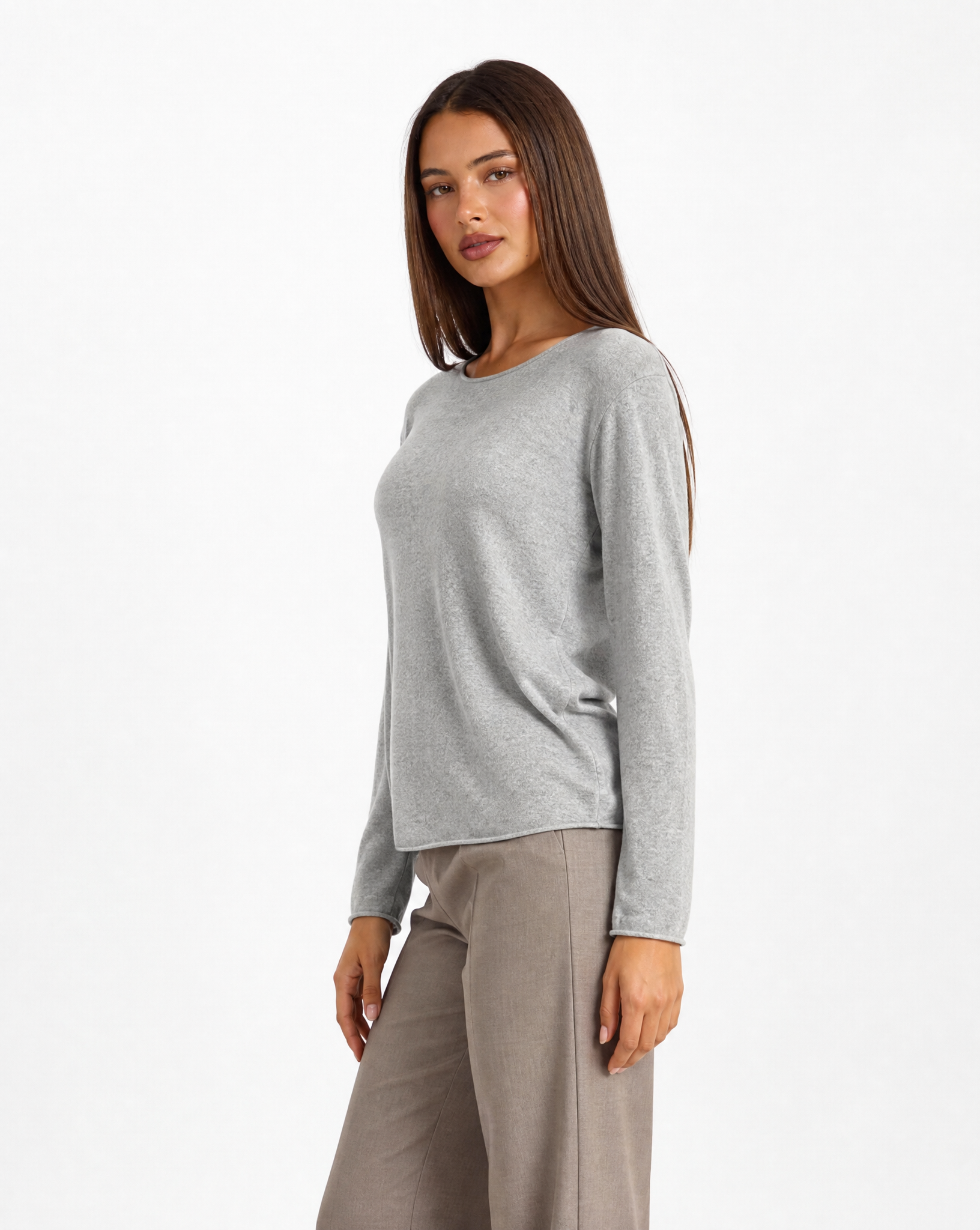 Maglia donna in cotone e lana con Polly 4 - Grigio vista tre quarti