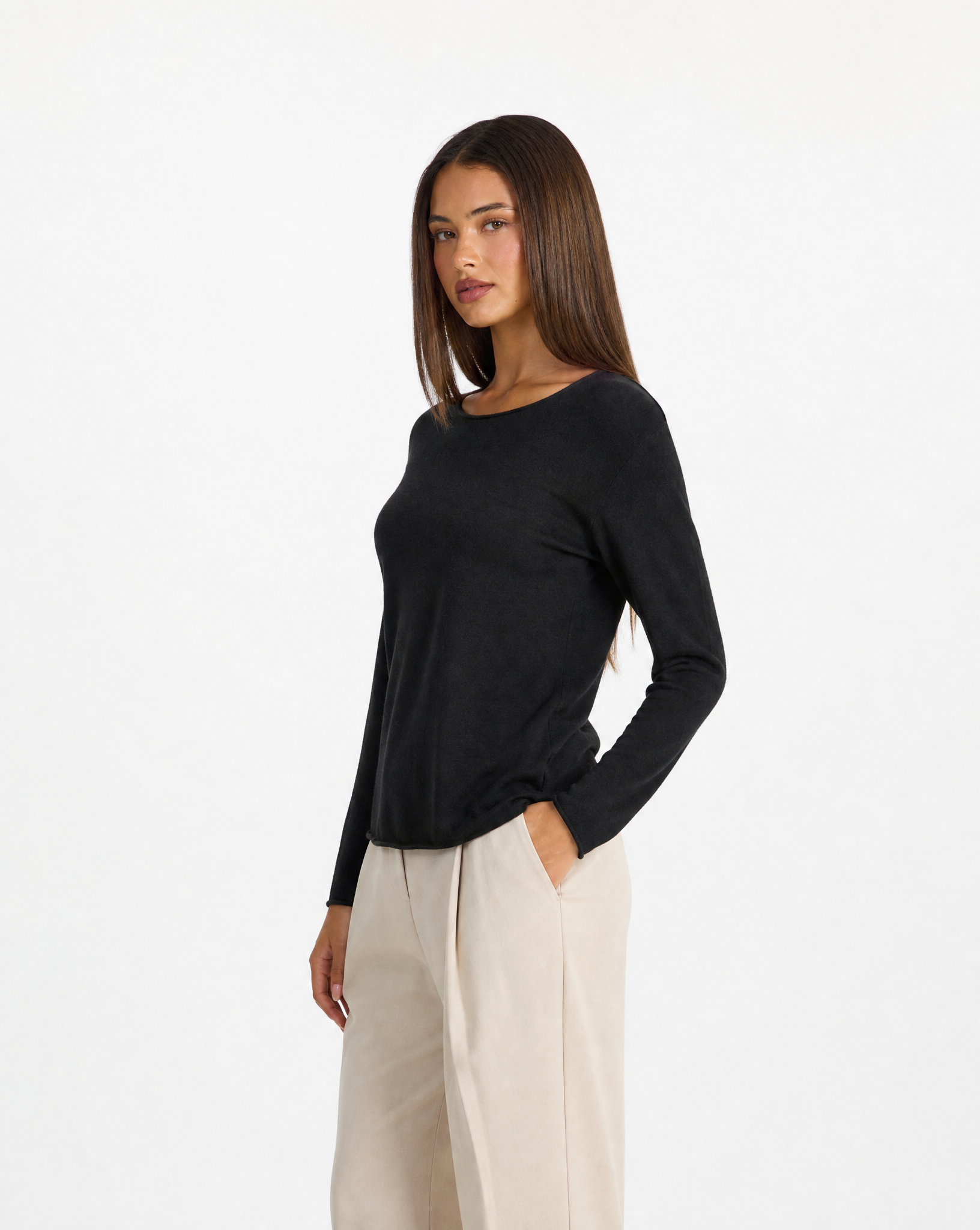 Maglia donna in cotone e lana con Polly 4 - Nero vista tre quarti