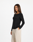 Maglia donna in cotone e lana con Polly 4 - Nero vista tre quarti