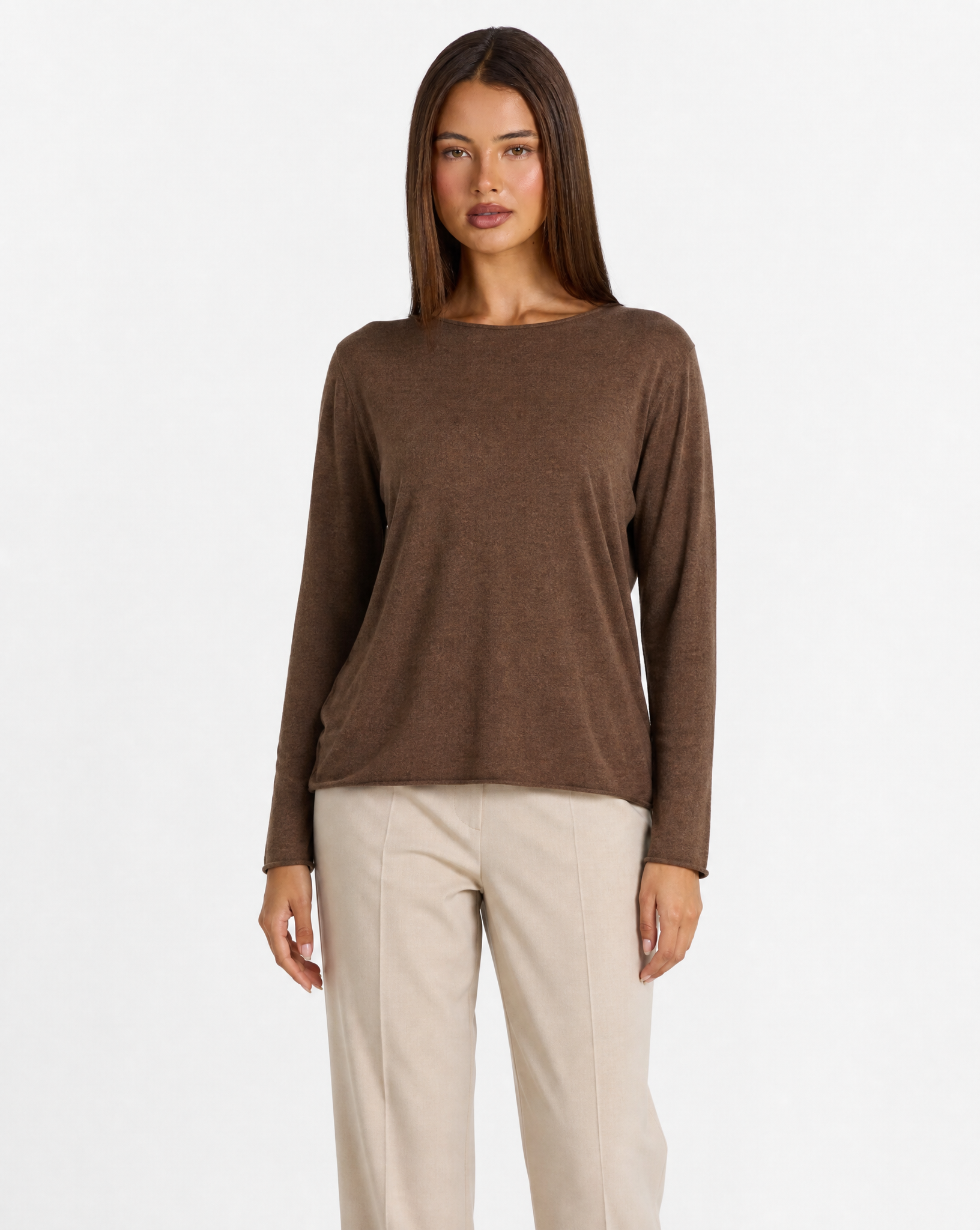 Maglia donna in cotone e lana con Polly 4 - Marrone vista frontale