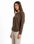 Maglia donna in cotone e lana con Polly 4 - Marrone vista tre quarti