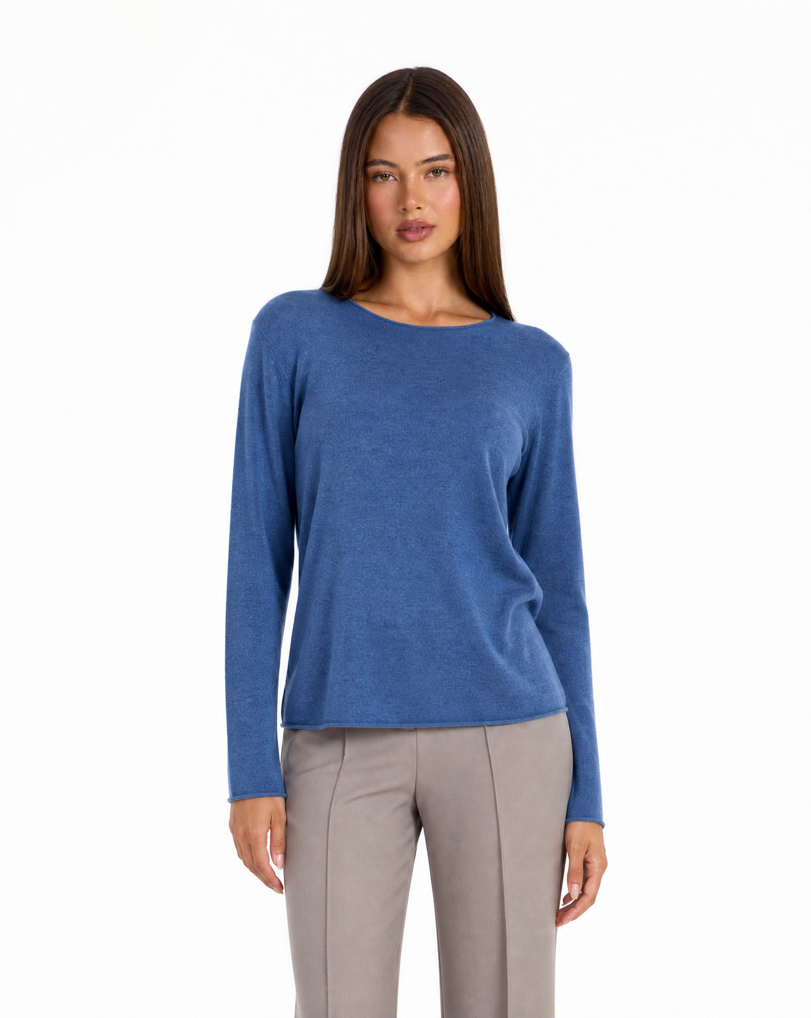 Maglia donna in cotone e lana con Polly 4 - Denim vista frontale
