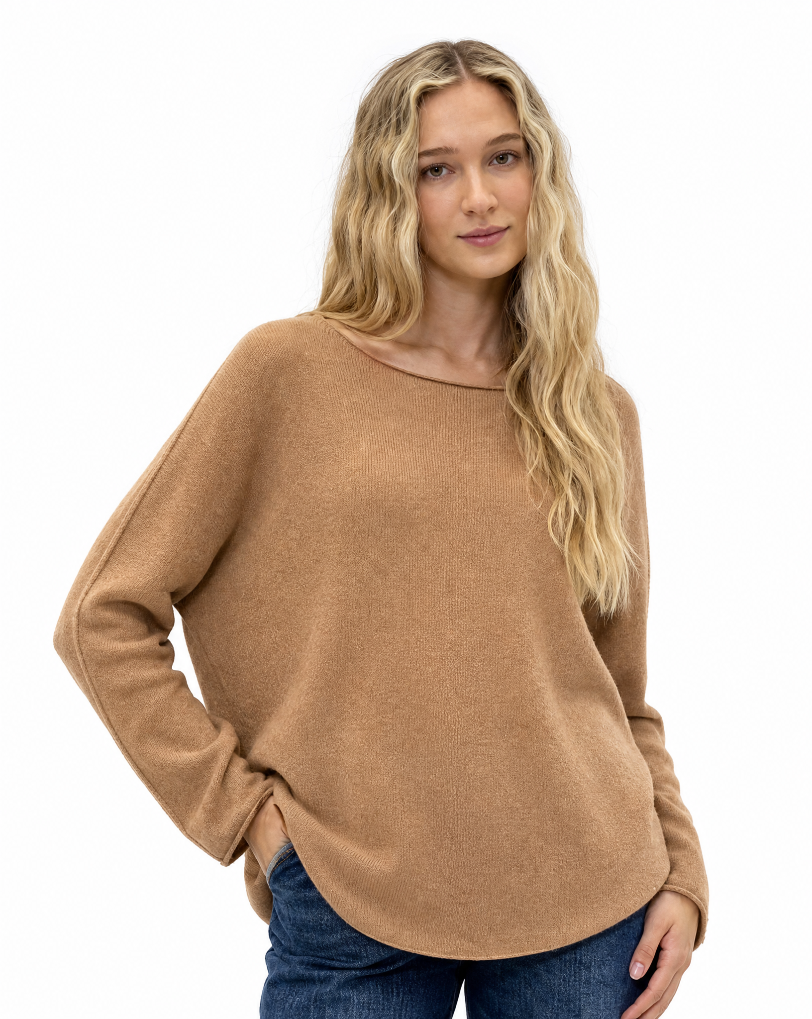 Maglia donna morbida taglia comoda – Camel