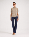 Maglia donna in lana Beige, vista frontale, indossata da Polly 6