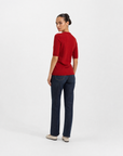 Maglia donna in lana Rosso, vista retro, indossata da Polly 6