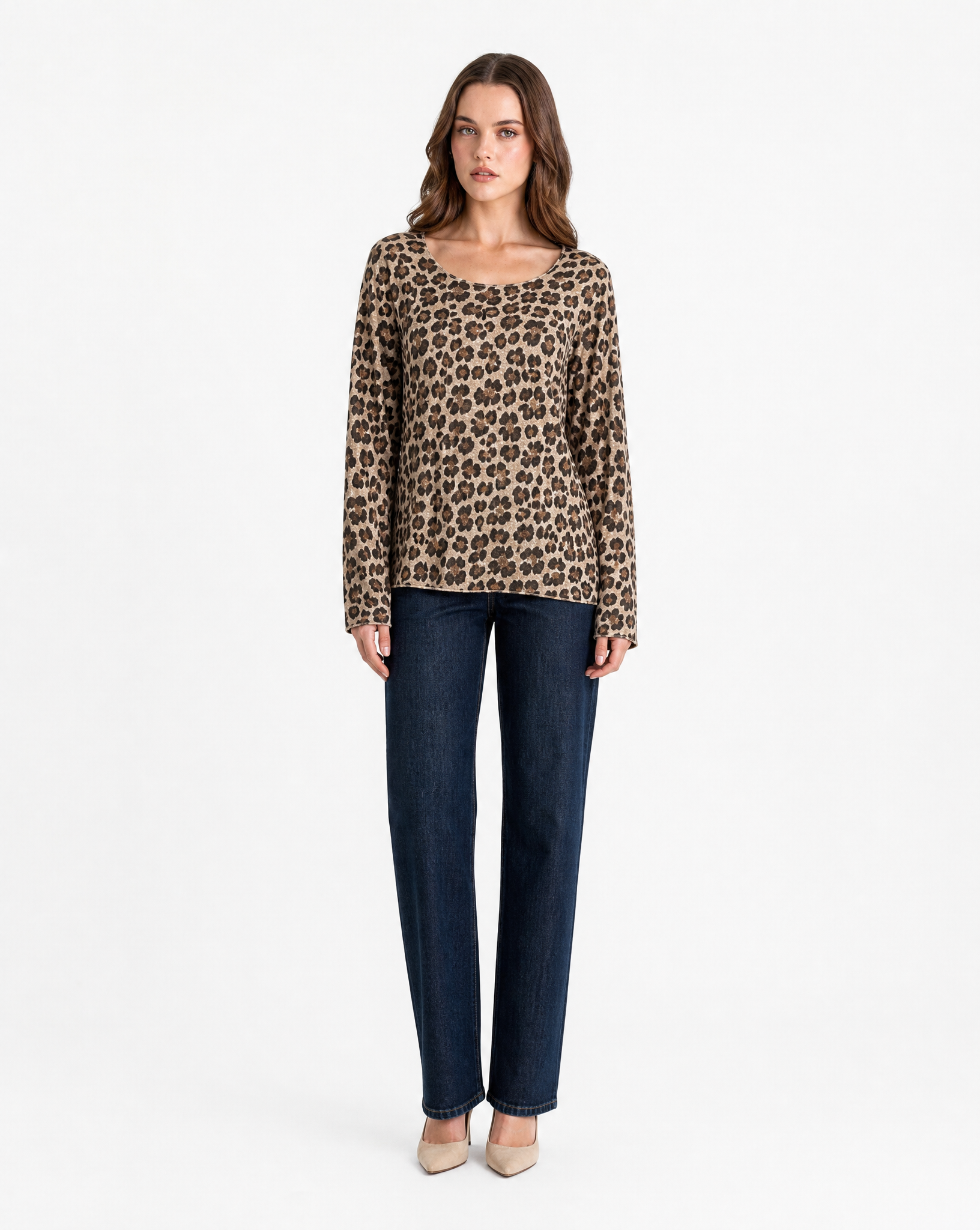 Maglia donna maculata beige, figura intera
