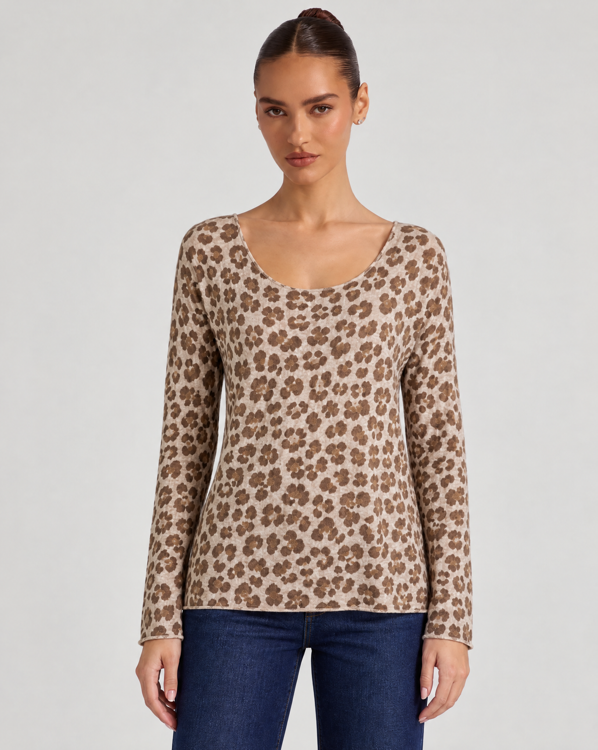 Maglia Donna Maculata Morbida in Misto Lana - Beige - Polly 6 - vista frontale
