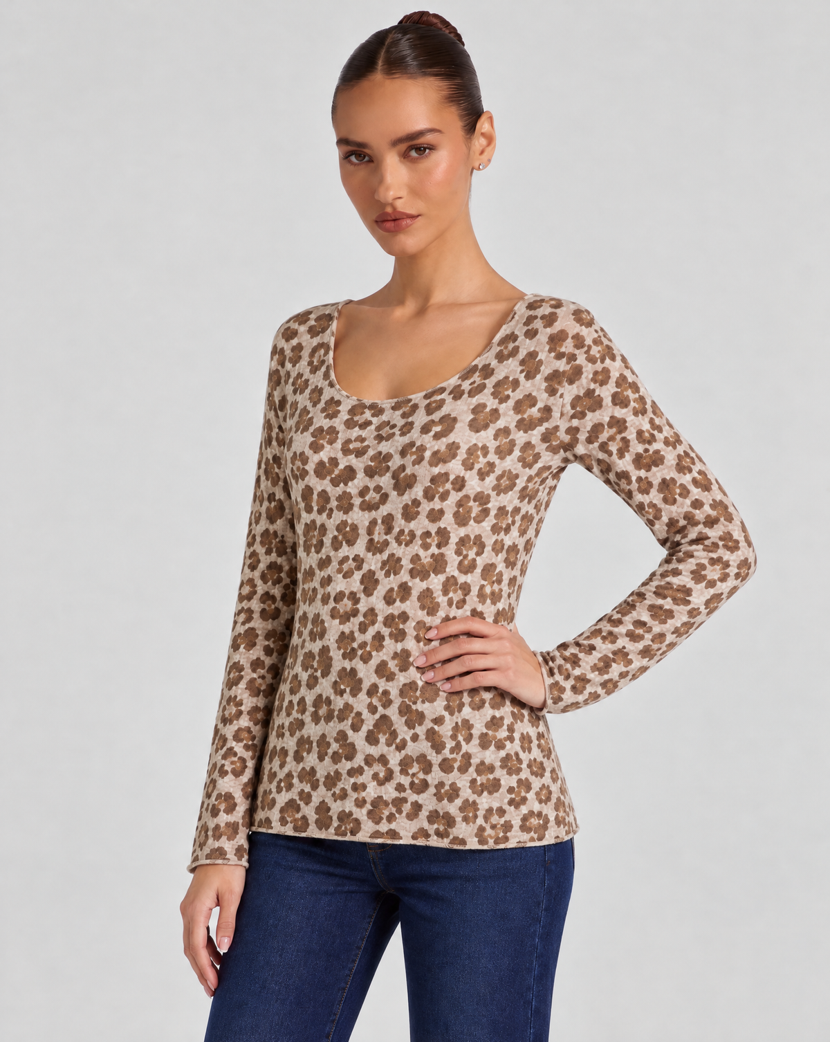 Maglia Donna Maculata Morbida in Misto Lana - Beige - Polly 6 - vista tre quarti