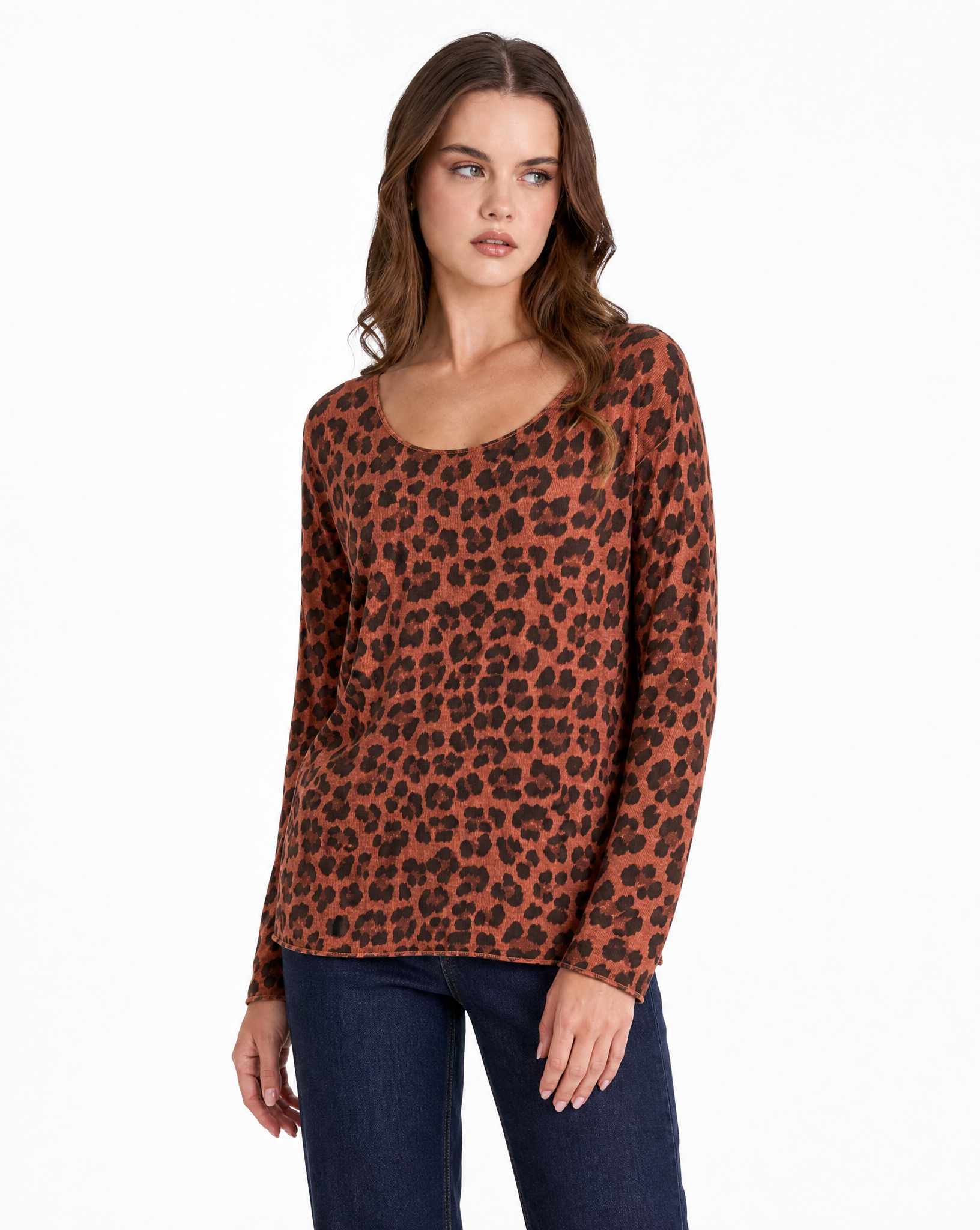 Maglia donna maculata coccio, dettaglio mezzo busto