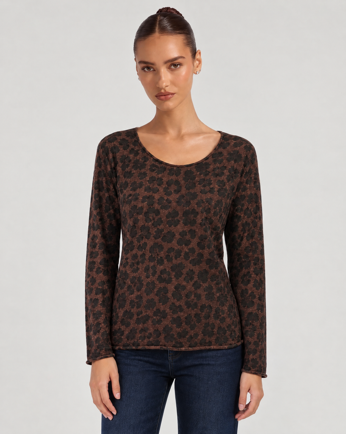 Maglia Donna Maculata Morbida in Misto Lana - Marrone scuro - Polly 6 - vista frontale