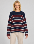 Maglia donna a righe blu indossata da Polly 7 — vista frontale
