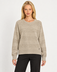Maglia donna girocollo a fasce con dettagli luminosi Beige, Polly 7 - vista frontale