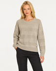 Maglia donna girocollo a fasce con dettagli luminosi Beige, Polly 7 - vista a tre quarti