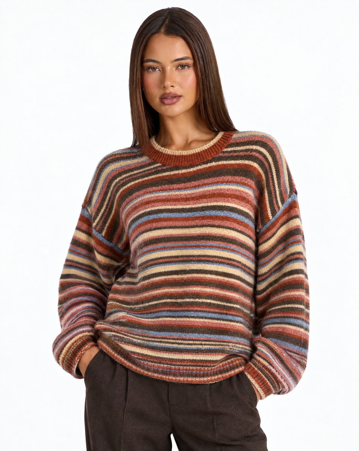 Maglia girocollo a righe multicolore Arancio, Polly 4 – dettaglio superiore