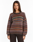 Maglia girocollo a righe multicolore Marrone, Polly 4 – vista frontale
