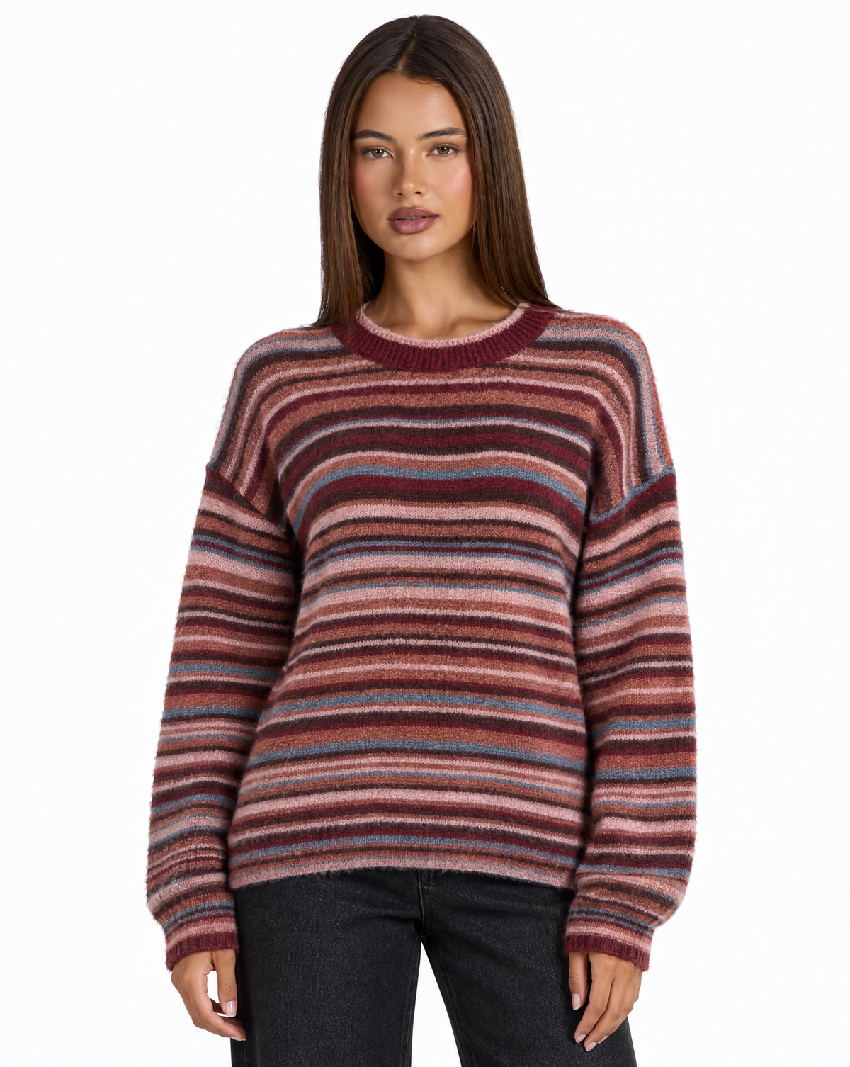 Maglia girocollo a righe multicolore Rosso, Polly 4 – vista frontale