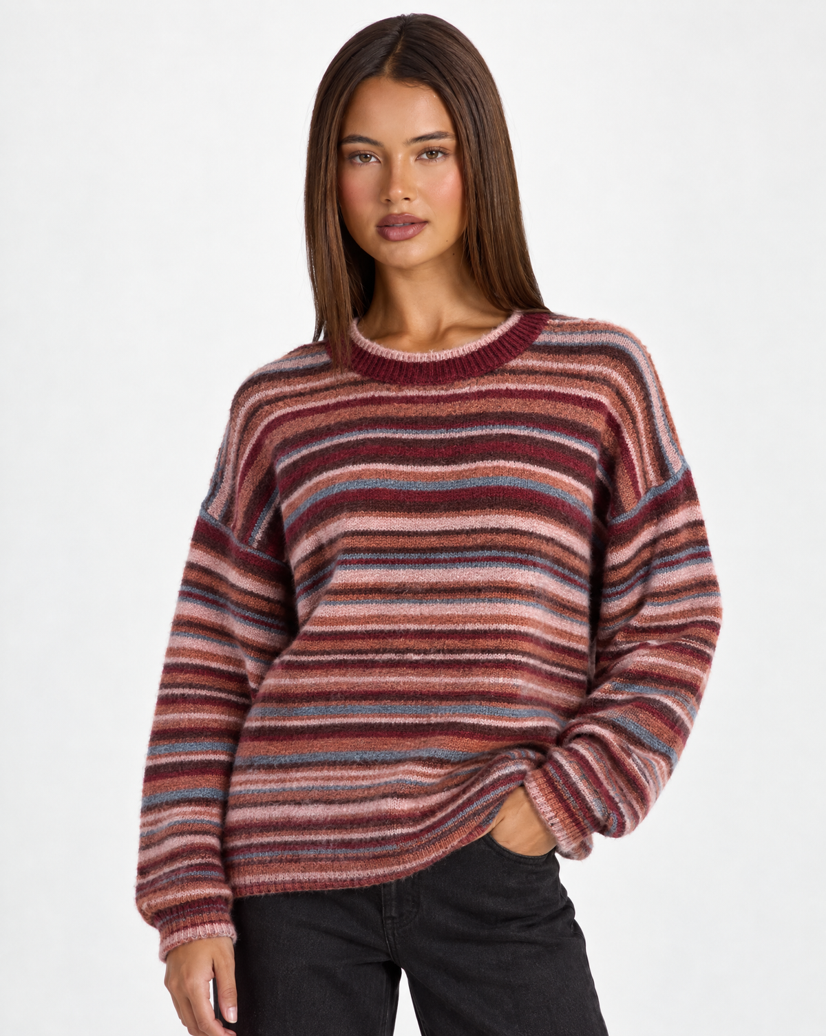 Maglia girocollo a righe multicolore Rosso, Polly 4 – dettaglio superiore