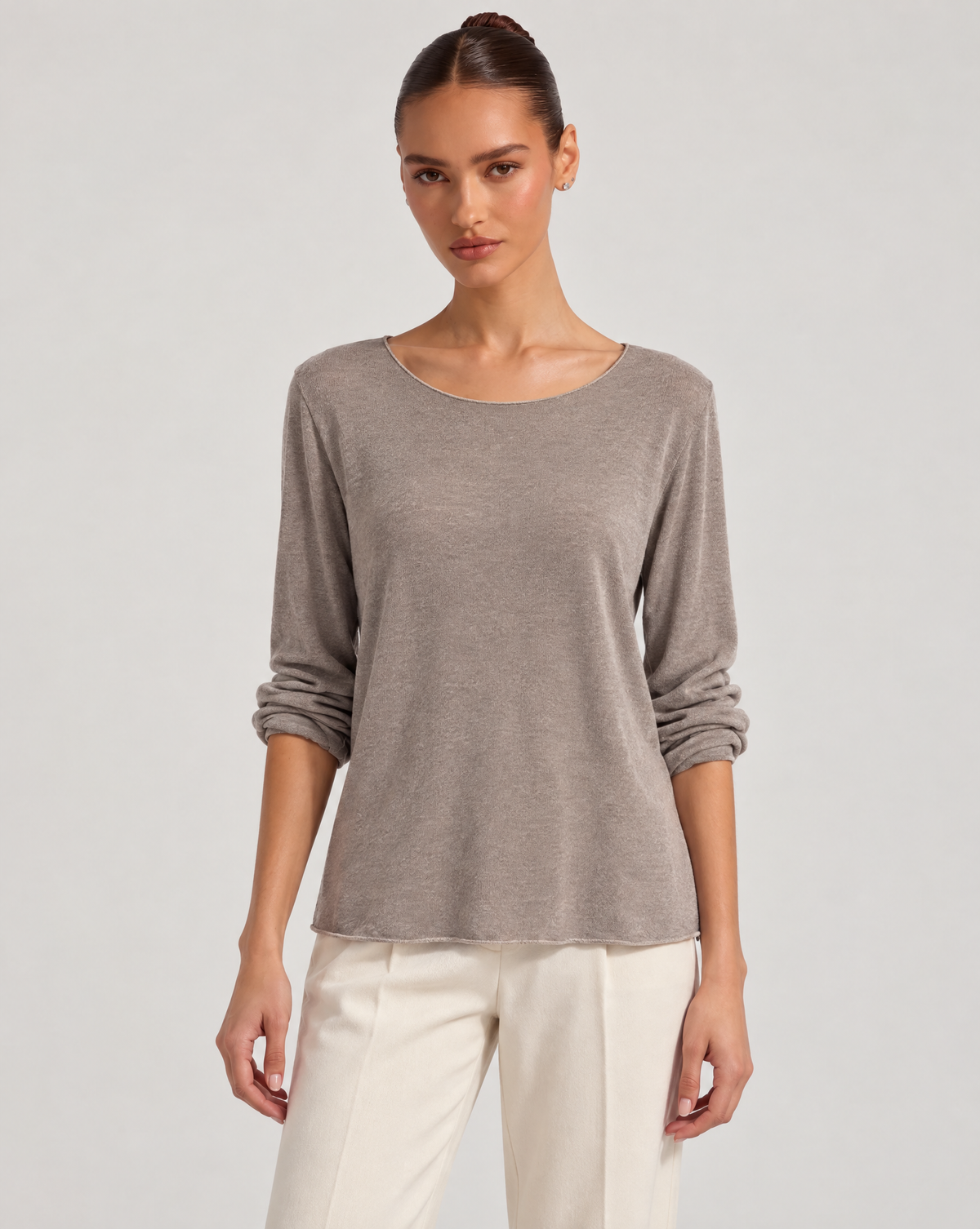 Maglia donna in cotone e lana N80 1202 — Fango — Polly 6 — vista frontale