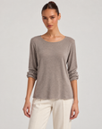 Maglia donna in cotone e lana N80 1202 — Fango — Polly 6 — vista frontale