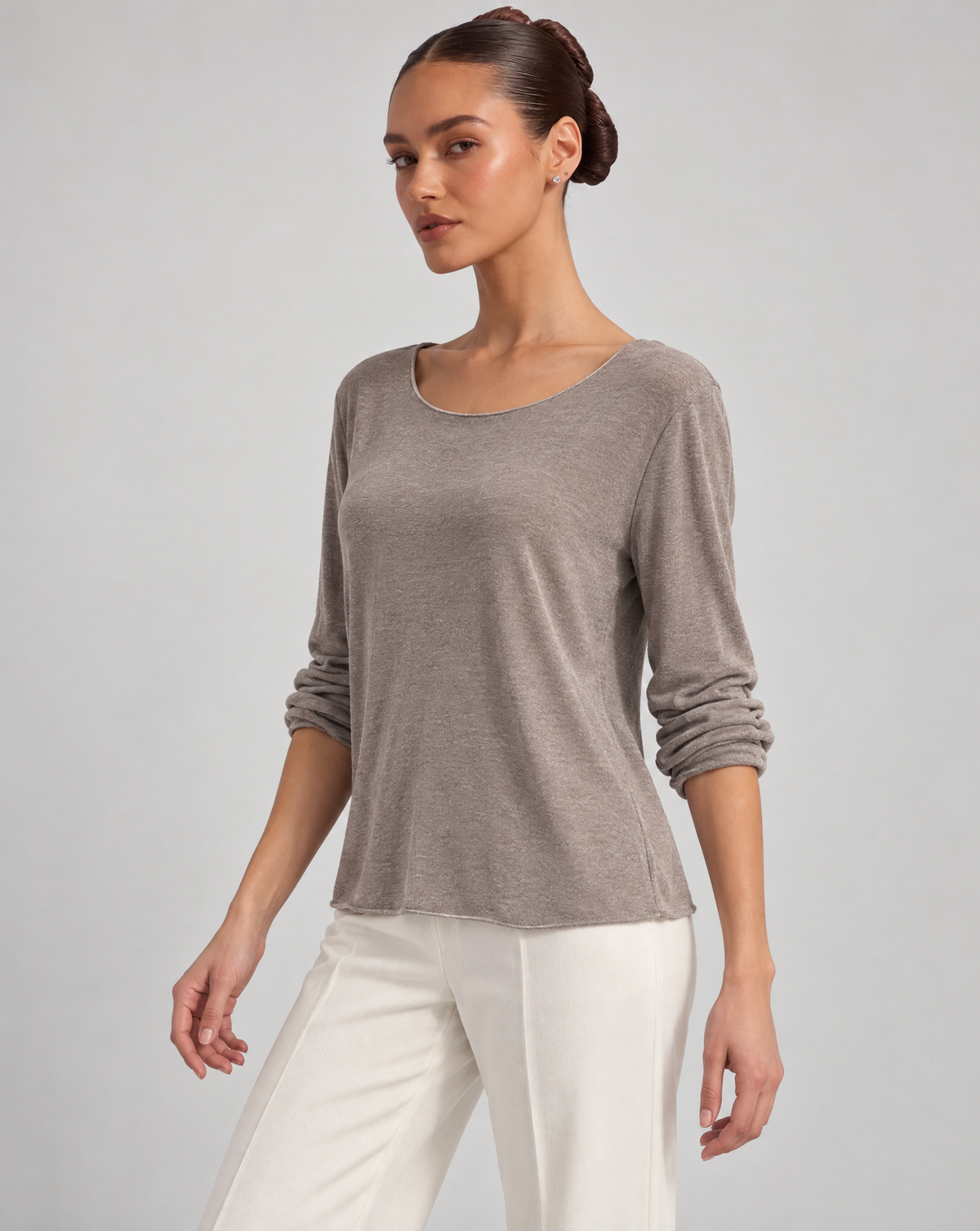 Maglia donna in cotone e lana N80 1202 — Fango — Polly 6 — vista tre quarti