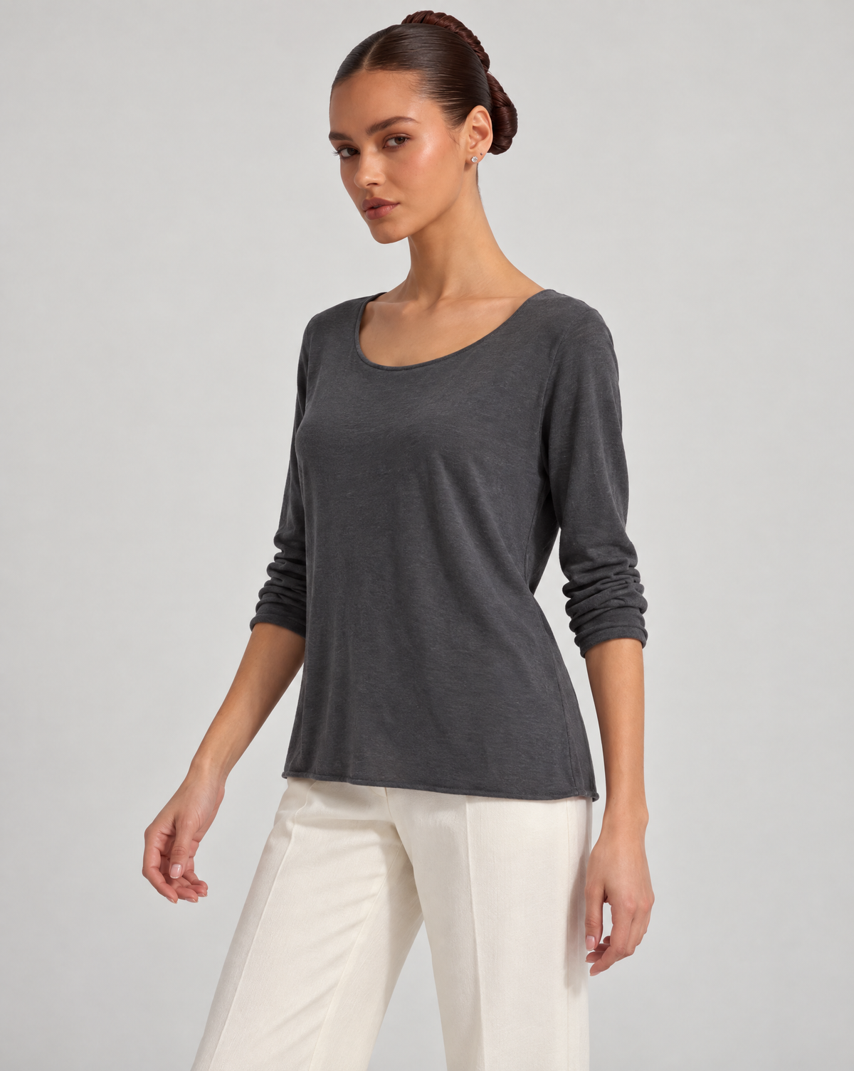 Maglia donna in cotone e lana N80 1202 — Grigio scuro — Polly 6 — vista tre quarti