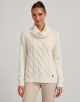 Maglia donna a trecce con collo alto bianco – Polly 6 – frontale