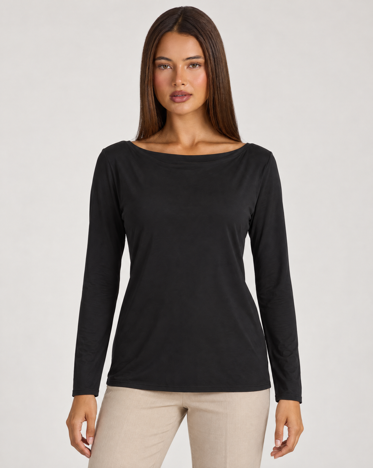 Maglia a maniche lunghe con scollo dritto – Nero – Polly 4 – vista frontale