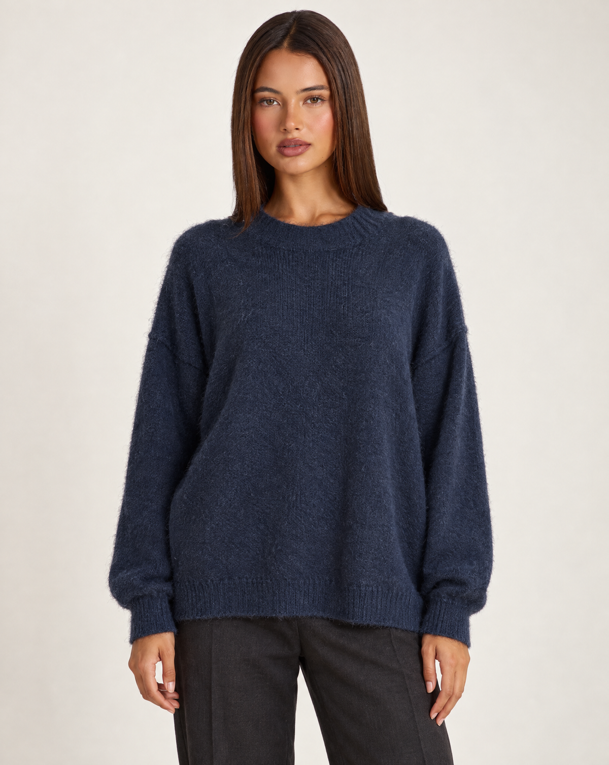 Maglia donna girocollo blu con Polly 4 – frontale