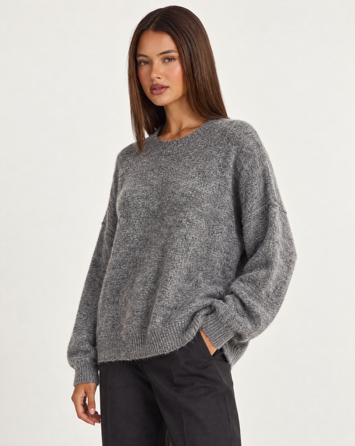Maglia donna girocollo grigio con Polly 4 – tre-quarti